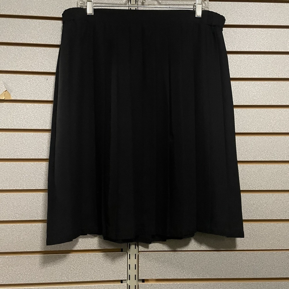 Koret Knee Length A-line Skirt EUC Black Elastic Waist Sz 14 Large Pleated VTG‎